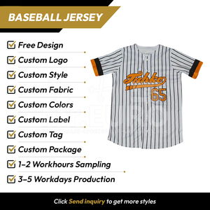 Maillot de baseball personnalisé à rayures, 100 % polyester, manches courtes, col en V, fermeture boutonnée, unisexe adulte, séchage rapide, coupe ample - Product Image 2