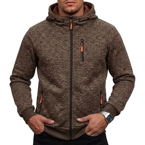 Men's Hooded Zip-Up Sweatshirt Solid Color Knitted Casual Autumn Wear Regular Fit Polyester Cotton Blend Breathable 2027 - Product Image 3