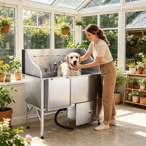 Stazione Professionale per Toelettatura Cani e Gatti, Vasca in Acciaio Inox con Base in Legno e PP per Uso Interno, Adatta per Cani, Gatti e Rettili - Product Image 6