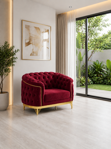 Luxury 321 Maroon Chesterfield Set Stainless Steel <b>Gold</b> Trim Tufted Design Living Room Hotel Villa Office Lobby Contemporary - Product Image 5