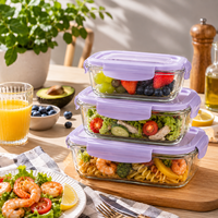 Contenants de stockage alimentaire en verre avec couvercles roses étanches, ensemble de préparation des repas et de rangement pour la cuisine