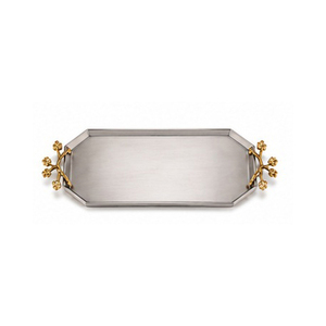 Floral Handle Serving <b>Tray</b> Polished Metal Finish Residential Use - Product Image 5