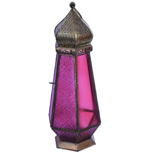 Farol Marroquí Vintage de Calidad Duradera con Vidrio Azul para Decoración de Hogar, Restaurante, Iluminación de Ramadán, Uso en Suelo/Suspendido - Product Image 1