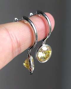 Pendientes Colgantes de Diamante Amarillo de Lujo, Oro Blanco Sólido, Certificado IGI, Cultivado en Laboratorio, Brillante, Solitario, Tipo Huggie - Product Image 2
