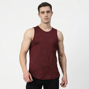 Men's <b>Maroon</b> Sleeveless Tank <b>Top</b> O-Neck Solid Color Casual Wear Breathable Knitted Polyester Fabric - Product Image 1