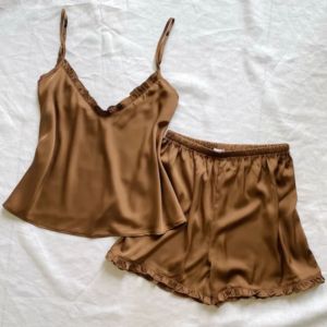 Custom Women Satin <b>Pajama</b> Set Strap Cami Top & Shorts Silk Sleepwear Set - Product Image 6