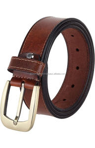 Elegante cinturón informal de cuero de vaca marrón de alto estándar para hombre con costuras de borde fuerte y hebilla de latón ajustable - Product Image 5