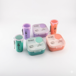 Set de Lonchera y Botella de Agua para Niños, Lonchera Bento de 3 Compartimentos con Vaso a Juego, Kit de Comida a Prueba de Fugas de Grado Alimenticio - Product Image 1