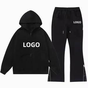 Men Acid Wash Vintage Streetwear Tracksuit <b>Applique</b> Letter Hoodie and Patchwork Sweatpants Distressed Sweatsuit. - Product Image 2