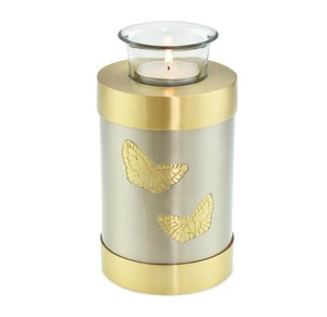 Urna Funeraria de Metal Azul con Grabado Plateado para Guardar Cenizas, Estilo Moderno - Product Image 1