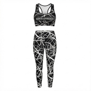 North Approach 2 Piece Yoga Set Geometric Print Racerback Crop <b>Top</b> Full Length Leggings <b>Sweat</b> Wicking Women's Sportswear - Product Image 1