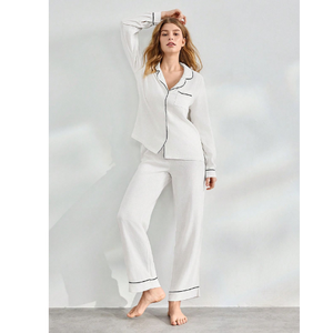 OEM ODM Private <b>Label</b> Manufacturing Vietnam Factory Custom Women Pajamas Long Sleeve Set Organic Cotton Breathable Sleepwear - Product Image 4