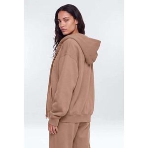 Sudadera corta color borgoña para mujer con cremallera frontal y diseño con capucha, sudadera de manga larga de color sólido para otoño - Product Image 6
