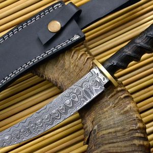 Couteau à lame fixe artisanal personnalisé en acier Damas avec manche en acier au carbone, certifié CE ISO, qualité industrielle, pour la chasse, OEM DIY - Product Image 1