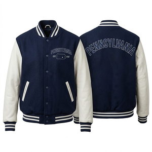 Veste universitaire Pennsylvania pour homme, bleu marine, manches en cuir, lettres brodées, style bomber, style preppy, vêtement d'automne - Product Image 1
