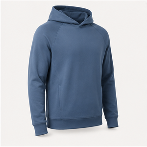 เสื้อฮู้ดดี้ผู้ชายสีน้ำเงินหม่นทรงหลวมแบบสวมใส่สบาย ไม่มีเชือกผูก ด้านหน้าเรียบ ผ้าฝ้ายยืดหยุ่น เฟรนช์เทอร์รี่ รุ่น MHOOD-0014 - Product Image 2