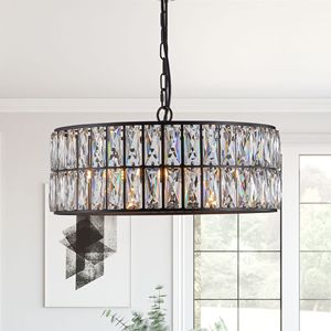 Lampadario a Tamburo Moderno in Cristallo Nero da 18 Pollici, Lampada a Sospensione a 6 Luci con Struttura in Metallo per Soggiorno e Sala da Pranzo - Product Image 5