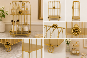 Decoración de Jaula de Pájaro de Metal Dorado con Detalles de Rosas, Decoración de Mesa Estilo Hollywood Glam para Sala de Estar - Product Image 5