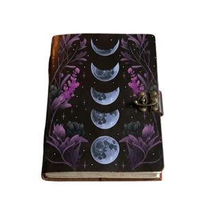 Libro Grimoire de Cuero con Fases Lunares Impresas, Libro Vintage con Papel de Borde Roto, Hecho a Mano, Tapa Dura, Libro de Rituales Mágicos y Ocultos Al-Amir - Product Image 1