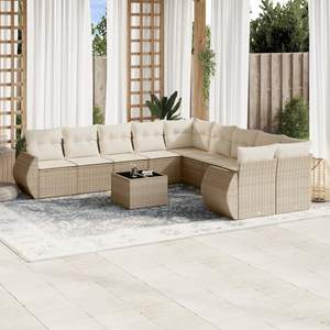 Conjunto de Sofás Modulares Grandes de Ratán Sintético PE Beige para Jardín, Muebles Modulares Cómodos para Exteriores - Product Image 1