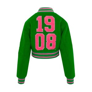 Customized Cropped <b>Varsity</b> <b>Jacket</b> <b>Women</b> <b>Bomber</b> <b>Varsity</b> <b>Jacket</b> With Wool Sleeve For <b>Women</b> Letterman Crop <b>Varsity</b> <b>Jackets</b> - Product Image 5