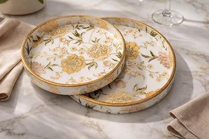 Art Deco Floral Wooden MDF Decorative Serving Tray Platter Glossy Polished Multi-Functional Beverage Storage for <b>Desk</b>/Table - Product Image 3