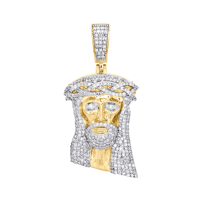 Pendentif Tête de Jésus en Or Massif 10K avec Diamant Taille Brillant Forme Visage, 1.90" x 0.80", 2 CT, Micro-Sertissage, Style Hip Hop pour Homme, Usage Quotidien