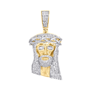 10K <b>Solid</b> <b>Gold</b> Round Brilliant Cut Diamond Face Shape Jesus Head Charm <b>Pendant</b> 1.90" 2 CT Hip Hop Men's Jewelry - Product Image 1