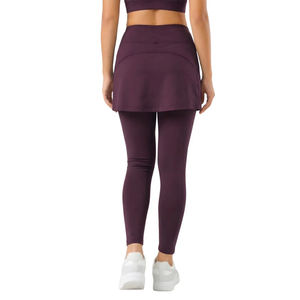 เลกกิ้งกระโปรงทรงสุภาพสำหรับผู้หญิง เอวสูง ผ้าเนื้อยืดเรียบ เหมาะสำหรับโยคะ ฟิตเนส กีฬา และสวมใส่สบายในชีวิตประจำวัน - Product Image 2