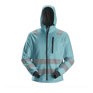 <b>Light</b> <b>Blue</b> Men's High Visibility Reflective Safety Hoodie with Zipper Pocket Stripes <b>LED</b> Flash Waterproof for Men - Product Image 1