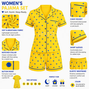 Ensemble de pyjama à manches courtes imprimé cœur jaune HMR Sisterhood Sorority, 2 pièces, vêtements de nuit décontractés - Product Image 6