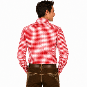 Camisa de Vestir Bávara Roja para Hombre, Estilo Oktoberfest, de Algodón, Manga Larga, Formal, Tradicional Alemán, Antiarrugas, para Verano - Product Image 2