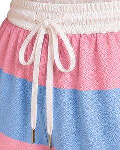 ชุดนอนผ้าซาตินลายทางสีชมพูและสีฟ้าอ่อนสำหรับผู้หญิง เสื้อกล้ามแขนกุดพร้อมกางเกงขาสั้นผูกเชือก ชุดลำลองสุดหรู - Product Image 5