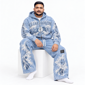 Conjunto de Sudadera con Capucha y Cremallera Completa y Pantalones Anchos de Felpa Personalizados Unisex con Estampado Gráfico, Etiqueta Personalizada, Forro Polar Grueso, Proveedores OEM - Product Image 3