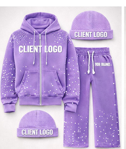 Ensemble survêtement unisexe personnalisé avec logo, sweat à capuche oversize respirant et pantalon de jogging, bonnet assorti, 100 % coton molletonné - Product Image 5