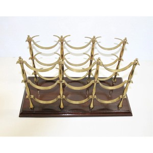 Classic Brass <b>Wine</b> Rack Rectangle Metal Bottle Holder With Wooden Base Durable For Home Bar Storage - Product Image 5