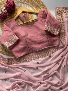 Sari de Georgette con Diseño Exclusivo, Blusa Elegante, Moderna y Estilosa, Última Moda India, para Fiestas, Bodas, Uso Casual, para Mujer - Product Image 4