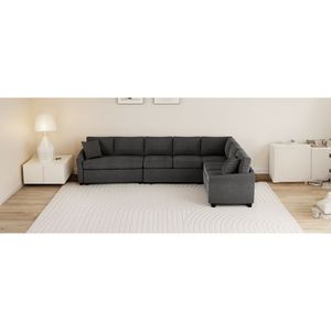 124.8\" L-Shaped Convertible <b>Sofa</b> Bed Pull Out <b>Sleeper</b> with Two Back Pillows Two USB Ports Two Power Sockets - Product Image 4
