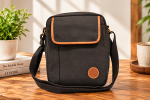 Sac bandoulière en toile de coton de qualité supérieure avec garniture en cuir et poche à rabat avant – Sac de voyage décontracté avec bandoulière réglable - Product Image 4