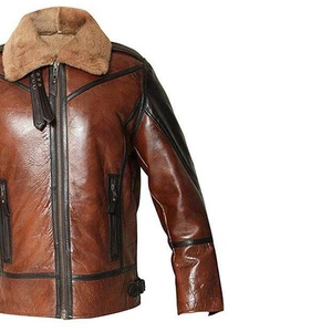 Chaqueta de Motero de Cuero Genuino Marrón para Hombre con Cuello de Piel Sintética, Cierre de Cremallera Resistente al Viento, Chaqueta de Moto de Cuero Regular - Product Image 3