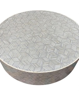 Table basse hexagonale moderne de luxe en os incrusté, motif chevron, pour salon, mobilier de maison, vente chaude, provenance Uttar Pradesh - Product Image 1