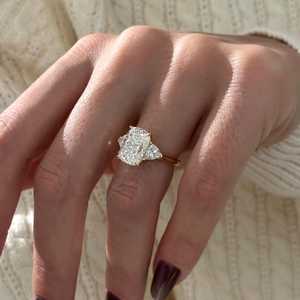 4 Carat Elongated <b>Cushion</b> Lab Grown Diamond Three Stone Engagement <b>Ring</b>, Trillions Accents Low Set , IGI Certified - Product Image 2
