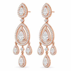 Roy Diamond Rose Gold Plated <b>Emerald</b> Cut Diamond Chandelier <b>Earrings</b> IGI Certified Luxury Modern Geometric Women's Wedding - Product Image 4