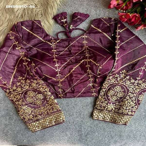 Collection de blouses en soie fantaisie lourde avec broderie dorée et manches 3/4, achat en ligne, Inde, vente en gros - Product Image 1