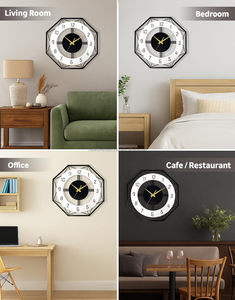 Reloj de Pared Moderno de Cuarzo Analógico Redondo con Marco Metálico Octagonal Negro y Detalles Dorados para un Diseño Contemporáneo y Elegante - Product Image 6