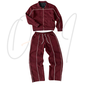 Conjunto Deportivo Personalizado Color Granate, Tejido Waffle, Cortavientos, Chaqueta Bomber Ligera con Cierre y Ribete, Pantalones Jogger de Pierna Ancha, Estilo Casual de Invierno para Hombre - Product Image 2