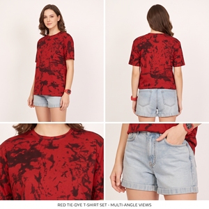 T-shirt oversize à manches papillon, imprimé géométrique vintage, en coton jersey 220g, effet délavé pour femme - Product Image 2