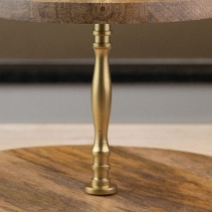 Elegante Soporte de Madera de 2 Niveles Hecho a Mano y Ecológico para Pasteles con Detalles Metálicos Dorados para Fiestas, Buffets y Decoración Moderna del Hogar - Product Image 6