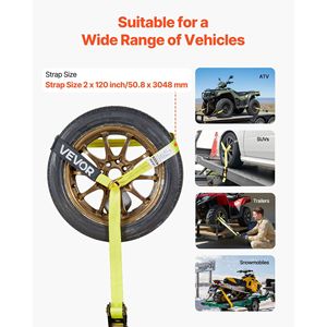 Kit de Amarre con Calzo para Ruedas para Autos, SUV, Remolques y Motocicletas, Sistema de Amarre con Gancho Plano de 10009 Libras de Resistencia a la Rotura, Trinquete de 3333 Libras - Product Image 4