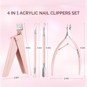 Kit de coupe-cuticules en acier inoxydable, pousse-cuticules et dissolvant double face, coupe-ongles acrylique, outils de manucure et pédicure 4-en-1 pour la maison et le salon - Product Image 2